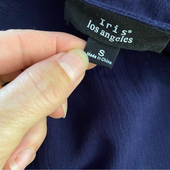 Iris Los Angeles Crochet trim Boho Beach Cover Up Size Small Bell Sleeve Blue - Picture 8 of 11